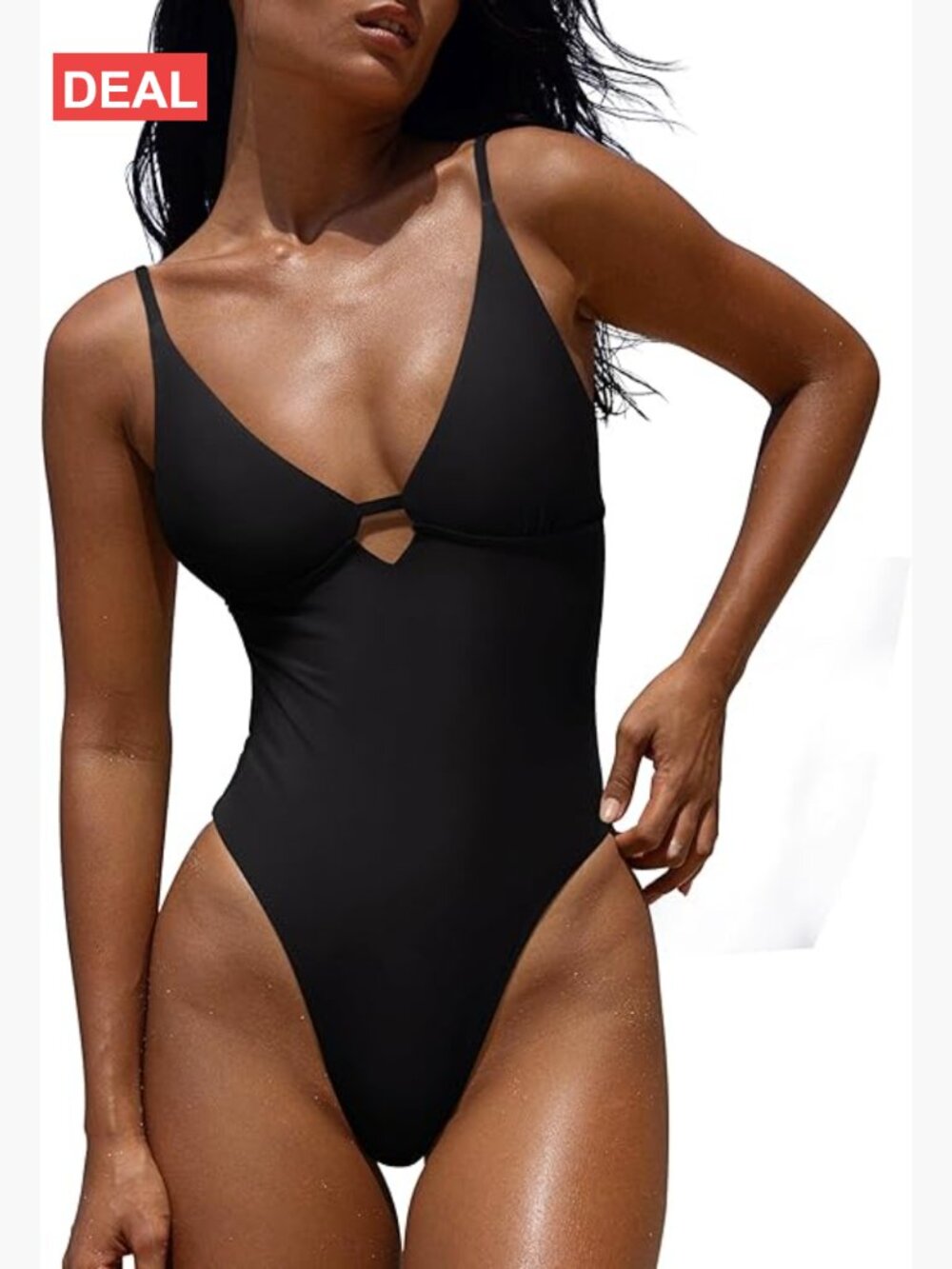 V Neck Padded One Piece Swimsuit Cutout Open Back Adjustable Crisscross Lace Up